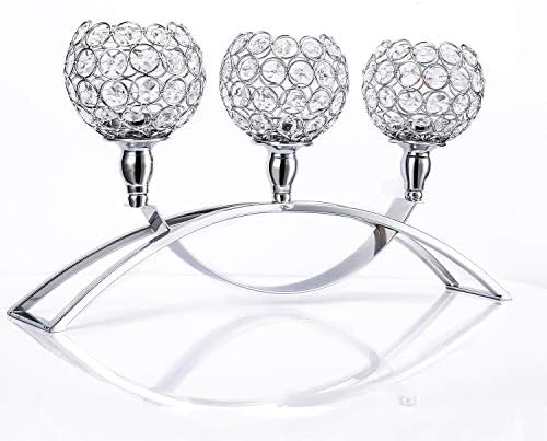 Plxixi Crystal Candle Holders Silver with 3-Candle for Dinning Room Table,Coffee Table,Wedding,Birthday Gifts (Silver, ZT237)