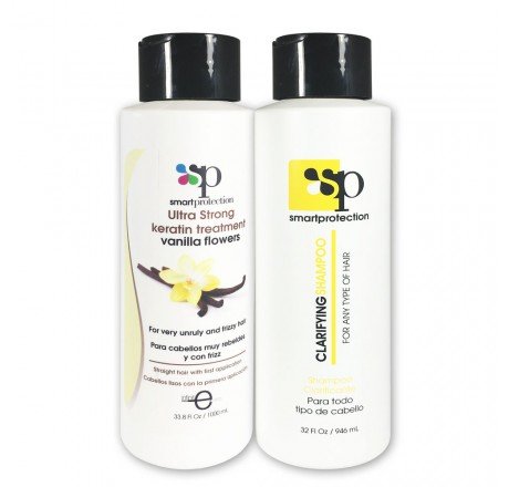 Vanilla Ultra Strong Keratin Treatment with Clarifying Shampoo 32oz by Smart Protection