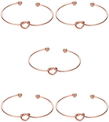 Bridesmaids bracelets 5pc Onecar Love Knot Simple Bangle Girls Stretch Bracelets Gifts Bracelets For Friend Sister Family (Rose Gold-tone)