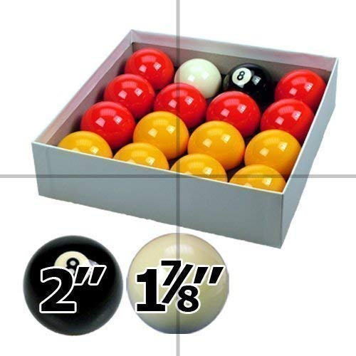 Red and Yellow 2" Pool Ball Set with 1 7/8 Inch Cue Ball for Coin Mech Tables