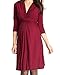 KIMILILY Women's Elegant V Neck Knot Front Ruched Stretch Maternity Dress (Burgundy,...