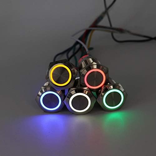 Big Size Waterproof Latching Flat Round Stainless Steel Metal Push Button Switch LED Light (16 mm, Red)
