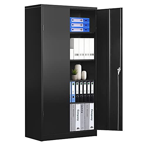 Black Tall Metal 72" Locking Steel with 4 Adjustable