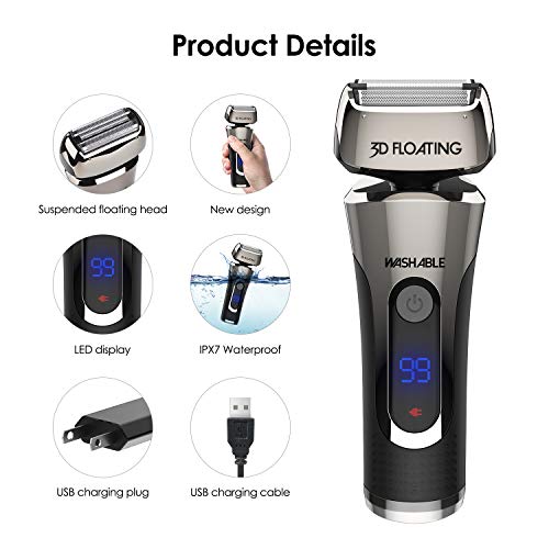 GOOLEEN Electric Razor for Men Cordless Foil Shaver Wet and Dry Electric Shaver for shaving Beard Trimmer with Waterproof 3D Flexible Head USB Rechargeable LED Display