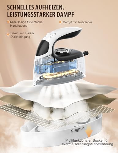 Sundu Travel Iron, Steamer Steamer, 2-in-1 Steam Iron Travel, 5 Ironing Modes for Various Fabrics, Steam Performance up to 30 g/min, Lockable Base, Intelligent Temperature Control Iron