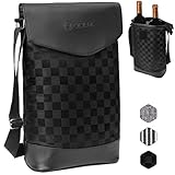 OPUX Insulated 2 Bottle Wine Carrier | Portable Wine Tote Cooler Bag | Adjustable Shoulder Strap | Padded Protection | Wine Lover Gift for BYOB, Wine Tasting, Picnic, Travel (Checkered Black)