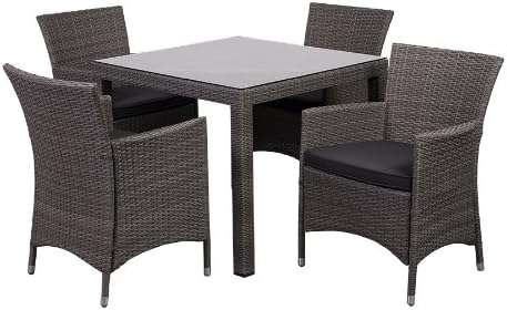 Atlantic 5-Piece Grand New Liberty Deluxe Square Wicker Dining Set with Grey Cushions