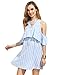 SheIn Women's Striped Ruffle Cold Shoulder Cutout Keyhole Dress Large Blue