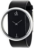 Calvin Klein Quartz, Genuine Black Leather Strap with Crystal Clear Dial - Women's Watch K9423107