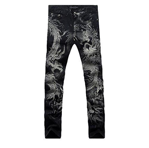 Jeansian Hombres Moda Impreso Pantalones Vaqueros Ocasionales Men Fashion Printed Trousers Causal Jeans MJB004