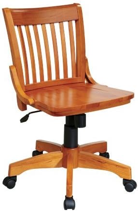 101 Deluxe Armless White Wood Bankers Desk Chair with Wood Seat