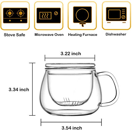 Teetasse aus Glas mit Teesieb, 340 ml, Borosilikatglasbecher, langlebig, hitzebeständig, geeignet für Tee, Getränke, Eiskaffee, 1 Stück (1er Pack) – Bild 3