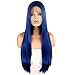 Blue Lace Front Wig with Natural Hairline, Middle Part Full Density Silky Synthetic Long Straight Blue Wigs For Women 28 inches