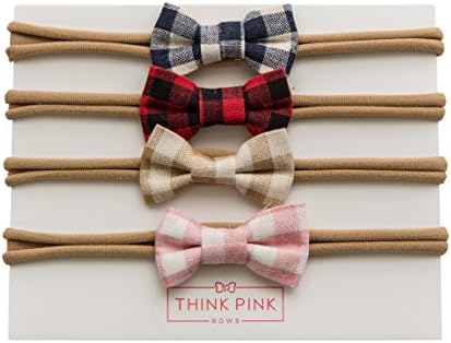 Think Pink Bows Newborn Baby Mini Bow Skinny Nylon Headband Set 1