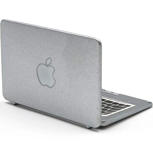 hobbysoul 1:12 Silver Apple Logo and Screen Mini Laptop Miniature Scene Model Scale Dollhouse Accessories - Thumbnail 3