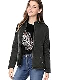Allegra K Women's Long Sleeves Zippered Pockets Padded Quilted Jacket XS Black