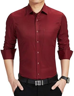 camisa rojo vino hombre