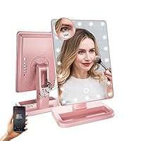 Fenair Makeup Vanity Mirror With Bluetooth-Rechargeable Lighted 20 LED Mirror,Touch Screen Cosmetic Vanity Mirror,Detachable 10X Magnification 180°Rotation, Light Up Desktop Makeup Mirror (Rose)