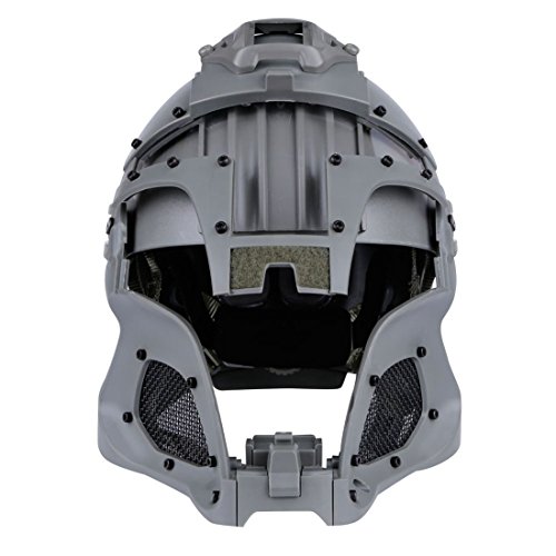 Goshfun Tactical Military Helmet Protective Fast Helmet Full Face Mesh Mask with Goggle for Airsoft Paintball CS Outdoor Activity, Grey