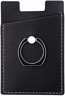 lenoup PU Leather Stick On Cell Phone Wallet Finger Ring Grip,Cell Phone Card Holder Kickstand Phone Pocket Stand for Credit Card, Business Card ID and Keys(Black)