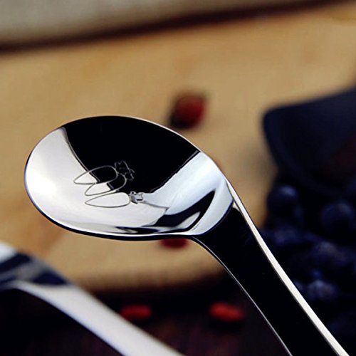 Curved Baby Spoon Toddler Utensils Stainless Steel for Right Handed,BPA Free Self Feeding Led Weaning Training Learning Eating Food Metal First Spoons Kids Children Silverware with Cute Rabbit Carrot