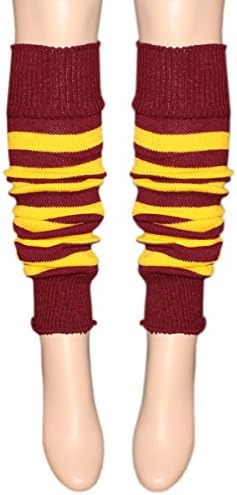 Maroon Yellow Harry Potter Stripped Tie Scarf Wrist Band Hat Fancy Dress Party Costume (Stripe Leg Warmer)