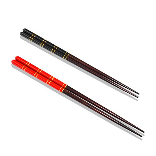 Top Grade Japanese Natural Wood Chopsticks, Reusable Classic Style, Dishwasher Safe, 2 Pairs Set with Case Value Gift - Thumbnail 3