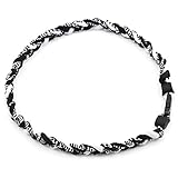 Twisted 2 Rope Braided Titanium Ionic Sports Necklace Baseball Necklace (Black/White, 20inch)