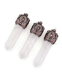 Top Plaza 4 Pcs Healing Crystal Stone Hexagonal Prism Gemstone Quartz Pendant Necklaces Retro Antique Brass Chakra Jewelry for Womens Girls