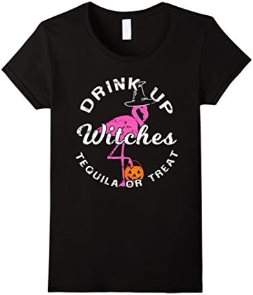 Womens Halloween Flamingo Drink Up Witches Tequila Or Treat T-Shirt XL Black