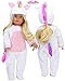 Sophia's 2 Piece Unicorn Costume with Enclosed Feet and Rainbow Tail Plus Hat with Mane, Ears and Gold Horn for 18 Inch Dolls, White