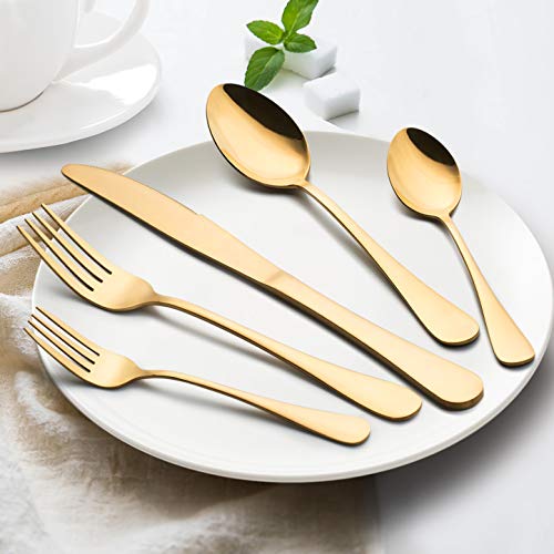 Gold Silverware Set, LIANYU 20 Piece Stainless Steel Flatware Cutlery