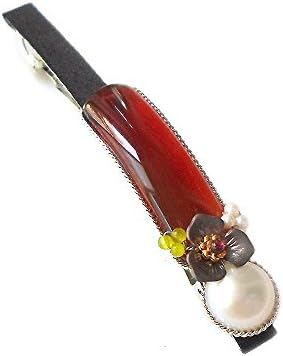 Hanabe "Pury" Handmade Wine Agate Sard Stone Pearl Traditional Setting Hair Pin Barrette