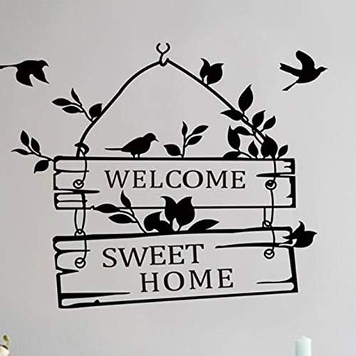 Guijiumai Bienvenido Dulce Hogar Pegatinas De Pared Para Puerta Arte Exterior Citas Pajaros Y Hojas Papel Tapiz De Vinilo Impermeable Murales 53x42 Cm Amazon Es Hogar