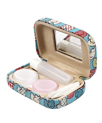 JAVOedge Colorful Cute Elephant Printed Fabric Travel Contact Lens Case Kit, Blue - Thumbnail 3