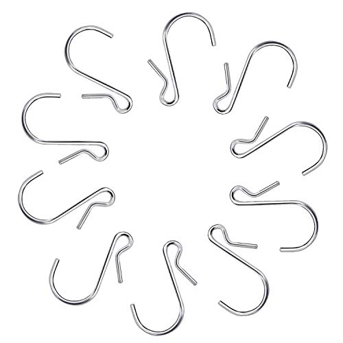 ESFUN 50 Pack Polished Metal Steel Clip Type Small Hanging Hooks Wire S Hooks Connector Hangers with Storage Box, Holds up to 10 lbs