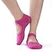 Women's Yoga Grip Socks Barre Pilates Ballet Dance Socks Non Slip Skid Cotton Ankle Sport Toe Shoes One Size 5-10 WZ01 (Rose Red)