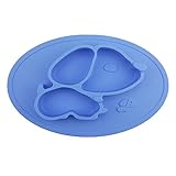 Silicone Mini Placemat, Holoko One-Piece Feeding Plate for Babies, Toddlers, and Kids - Fit Most Highchair Trays (Blue)