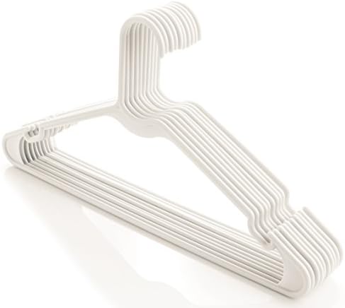 10 pc White Tubular Plastic Clothes Hanger Sets – Space Saving - Perfect for Dresses, Blouses and Pants - Work Great for Shirts, T-Shirts, Scarves and Pants
