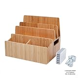 MobileVision Bamboo Charging Station Stand & Multi Device Organizer Charging Dock w/Extension Compartments for Desktop Storage use w/Smartphones/Tablets & Includes 5-USB Port Charger