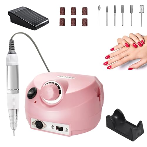 Drill Para uñas Profesional,40000RPM Taladro para Uñas Profesional,Herramienta de Manicura Pulidora con 6 tipos cabezales lijado y bandas lijado,Velocidad Ajustable,para manicura casa y salón.