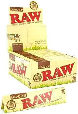 RAW Organic Kingsize Slim Hemp Rolling Papers. Each Box Contains 50 Packs of 32 Leaves.