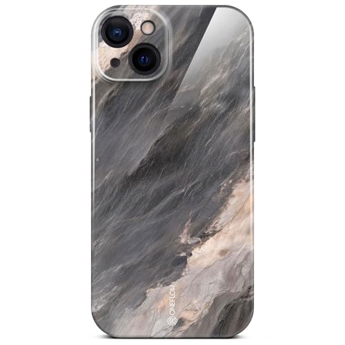 ONEFLOW Bliss iPhone 14 Case Marble Look Design Phone Case with Camera Protection, Glitter Marble Hard Case - Stone Grey