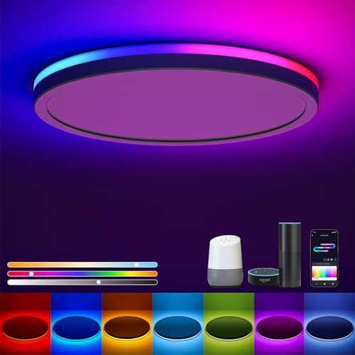 Matane Smart Ceiling Light RGB, LED Ceiling Light Dimmable 24 W, 16 Million DIY Colours, Compatible with Alexa & Google Assistant, RGB Ceiling Light LED for Living Room, Bedroom, Children's Room
