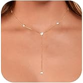 Luxval Lariat Gold Necklace for Women, Dainty Long Necklace 14k Gold Plated/Silver Y-Shaped Pendant Necklaces Trendy Beaded Chain Drop Necklaces Jewelry for Women Gifts