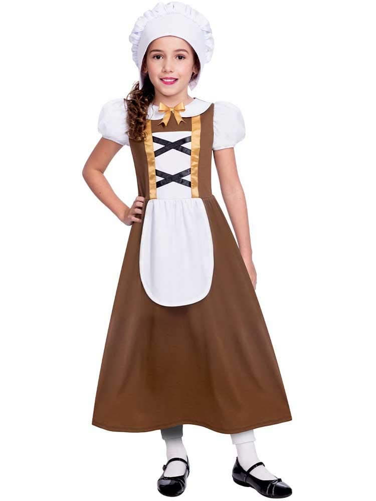 Amscan 9905295 - Kids Tudor Dress & Headpiece Girls World Book Day Fancy Dress Costume Age: 4-6 Yrs, Brown