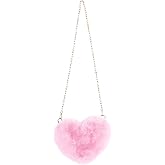 Abaodam Heart Shaped Purse Soft Fluffy Faux Fur Crossbody Bag Handbag Shoulder Bag with Chain for Women Girls Valentines Day