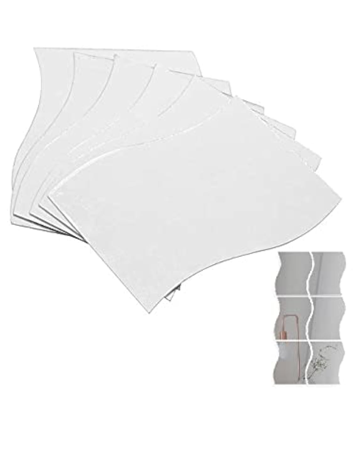Mirrors Sticker, Wall Wavy Mirror, Decorative Wall Mirror, ​6Pcs/Set Waves Shape Sticker Free Combination Wave Mirror Sticker for Home Bathroom Decor