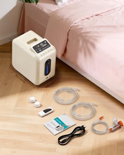 Sauerstoffkonzentrator für Zuhause, 96% Sauerstoffkonzentration Tragbares Sauerstoffgerät für Unterwegs 1-9L/m Einstellbarer Durchfluss Sauerstoffkonzentrator Mobil für Zuhause, Oxygen Concentrator