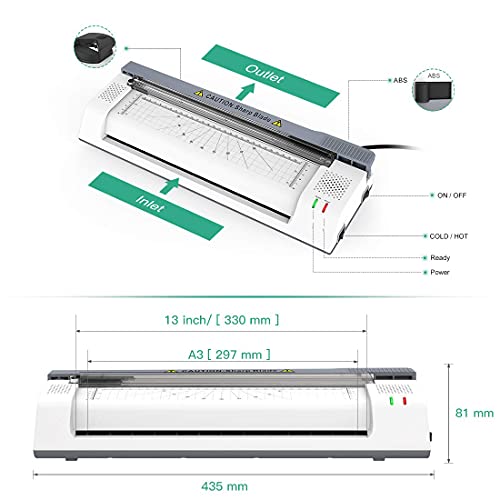 Laminator A3 A4, OL381C Laminator Machine 5 in 1 Thermal and Cold Laminating with Jam Release